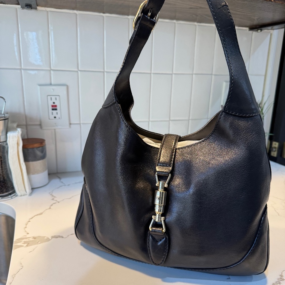 GUCCI: All Leather Black Jackie Hobo, Vintage